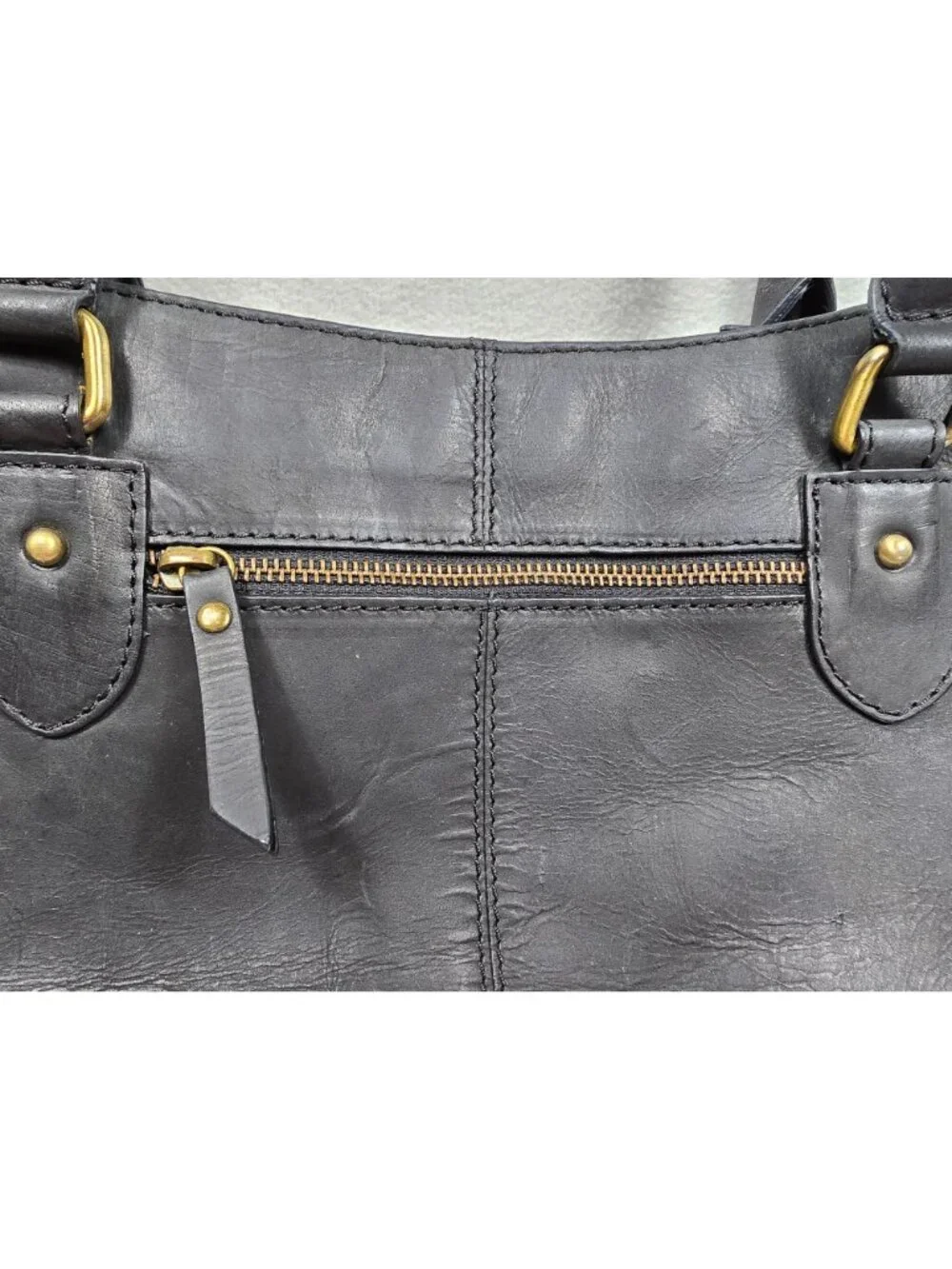 Born Black Leather Handbag With Double Handles & Zipper Closure - Picture 8 of 13